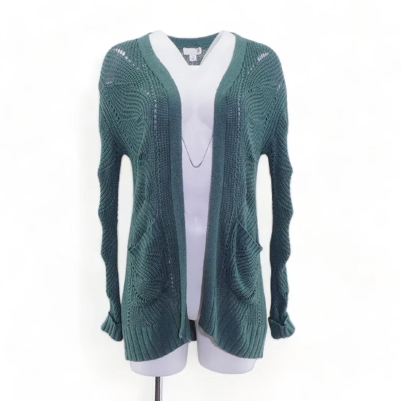 Teal Solid Cardigan Sweater Mesh Fabric Canvas Fabric Denim Fabric