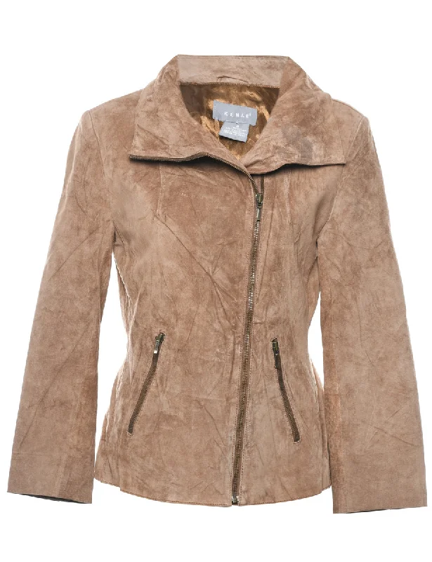 Zip Front Suede Jacket - M Oversized Jacket Tailored Jacket Straight Jacket