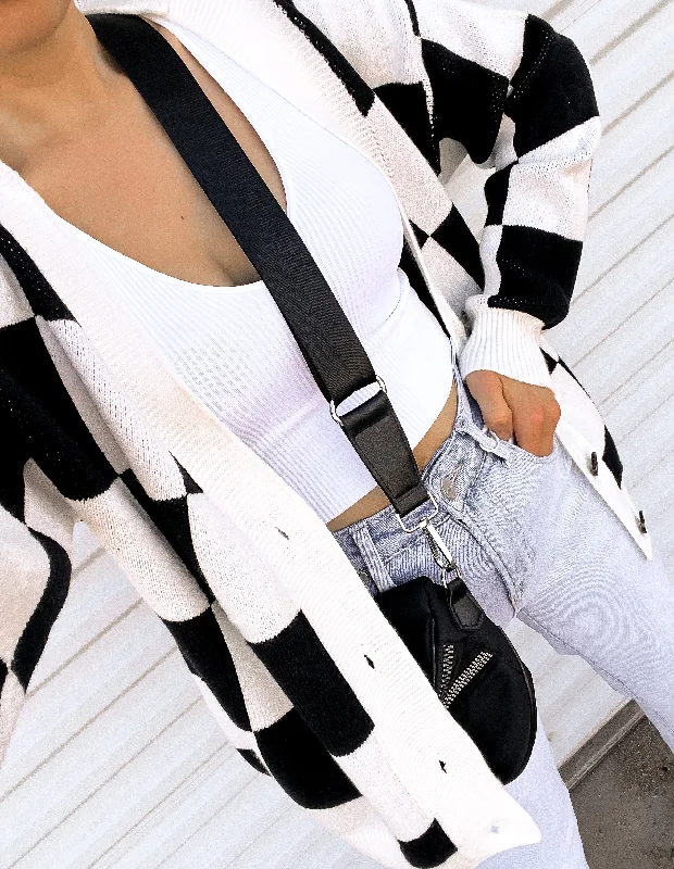 CheckMate Cardigan | Black or Brown Fleece Cardigan Nylon Polyester