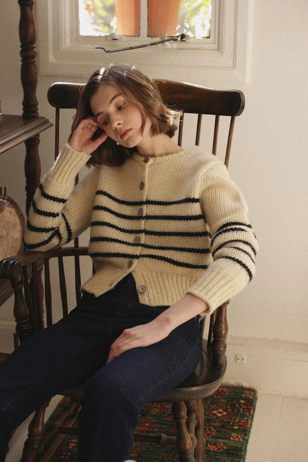 Faith - Knitted striped cardigan Button Cardigan Zip Cardigan Pullover Cardigan