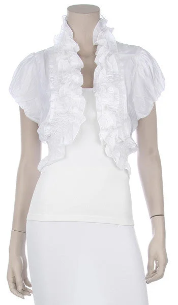 White Ruffled Bolero Jacket Short Sleeve Ruffled White Bolero Jacket V-Neck Jacket Boat Neck Jacket Square Neck Jacket White Ruffled Bolero Jacket Short Sleeve Ruffled White Bolero Jacket V-Neck Jacket Boat Neck Jacket Square Neck Jacket
