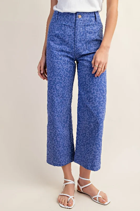 Summer Blue Leopard Denim Pant Formal Linen Trousers