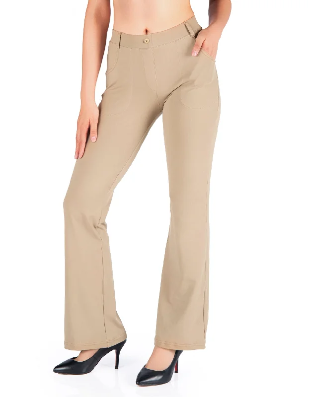 Flare Yoga Dress Pants, 4 Pockets (Khaki) Soft Cotton Pants