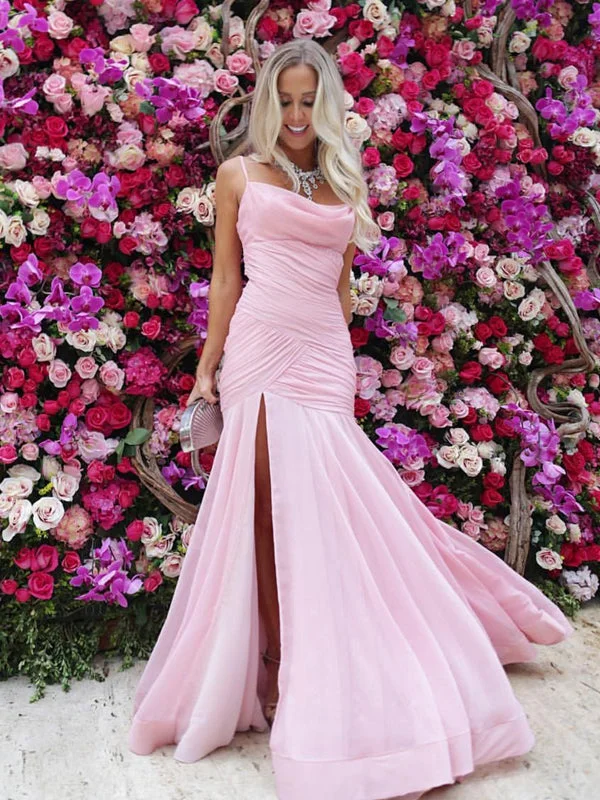 Simple Pink Chiffon Side Slit Mermaid Charming Prom Party Dresses ,PD00126 High-Low Hemline Casual Simple Pink Chiffon Side Slit Mermaid Charming Prom Party Dresses ,PD00126 High-Low Hemline Casual