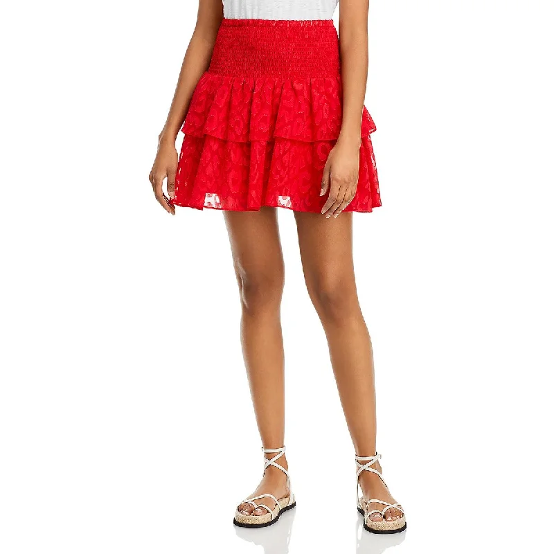 Milly Womens Ruffled Mini Mini Skirt velvet skirt plush