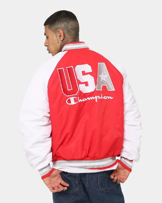 Champion Rebel USA Letterman Jacket Red Spark Csi Front Pockets Side Pockets Patch Pockets Champion Rebel USA Letterman Jacket Red Spark Csi Front Pockets Side Pockets Patch Pockets