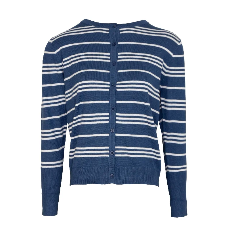 Plaited Cardigan Stripe  - Navy & White Ribbed Striped Patterned
