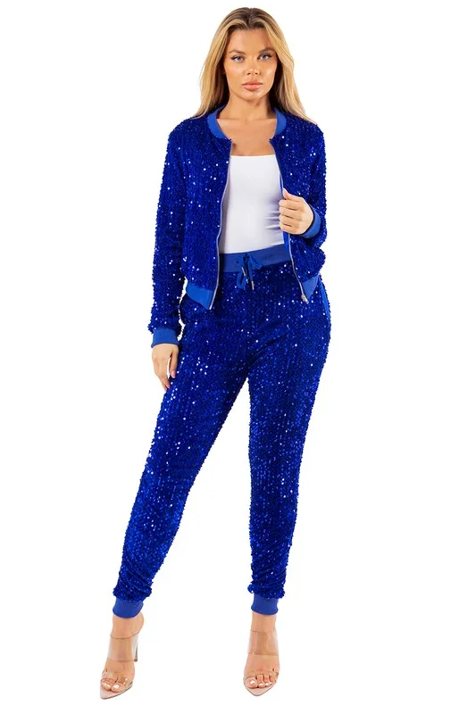 SEXY SEQUIN TWO PIECE PANT SET Formal Stretch Pants
