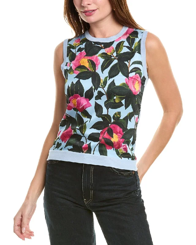 Oscar de la Renta Camellia Print Inset Silk-Blend Tank floral tank top