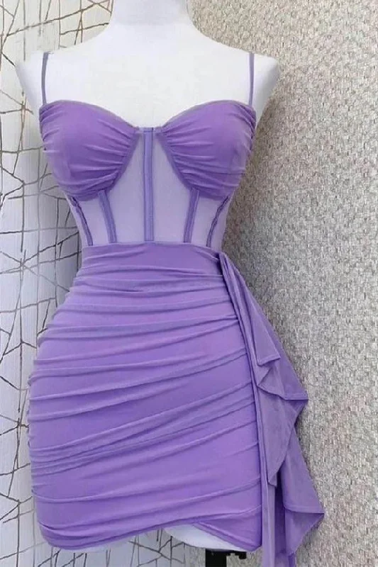 Spaghetti Straps Pleats Cute Homecoming Dress Mini Party Dress Tunics Trendy modern
