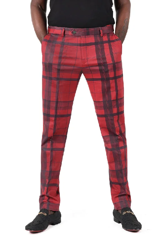 Barabas CP182 BUFFALO PLAID Red Slim Fit Dress Pant Relaxed Casual Leggings