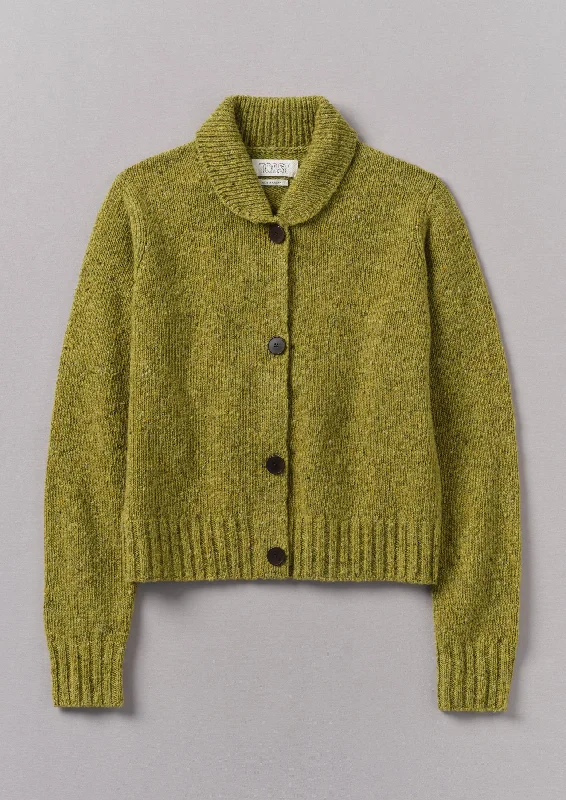 Donegal Wool Round Collar Cardigan | Lime Sequined Glittery Shiny
