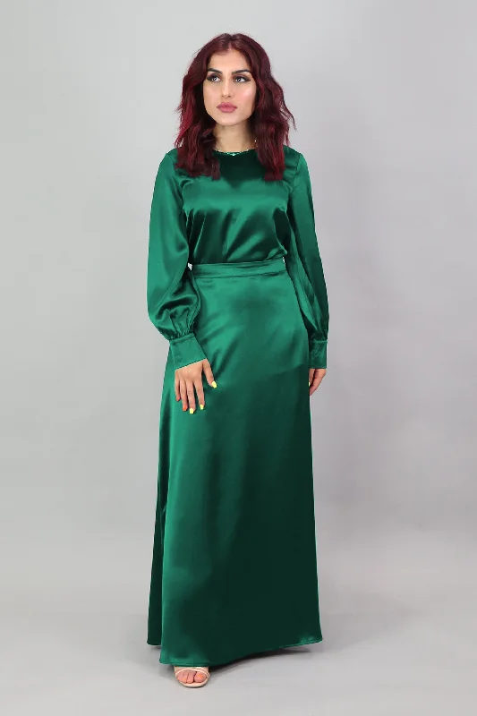 Lameera Satin Skirt - Emerald cashmere skirt soft