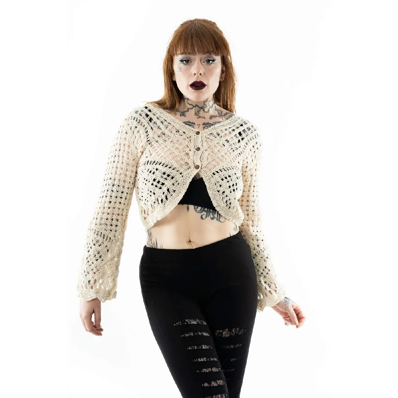 EVELYN CARDIGAN - CREAM Notch Collar Peter Pan Collar Cowl Neck