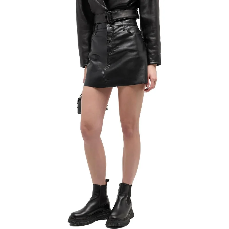 FRAME Womens Leather Mid-Rise Mini Skirt seamless skirt comfort