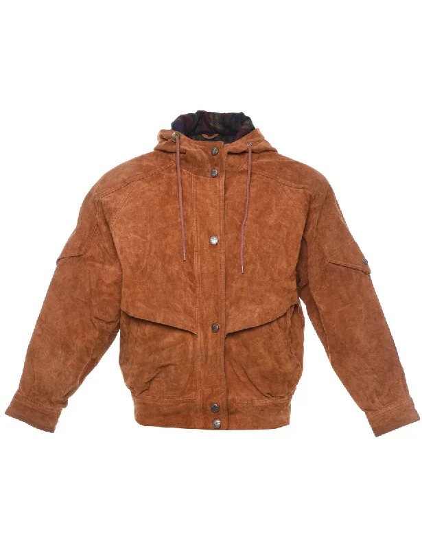 Zip Front Suede Jacket - XS A-Line Jacket Boat Neck Shawl Collar
