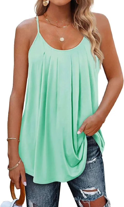 Women's Thin Strap Pleated Tank Top glitter tank top