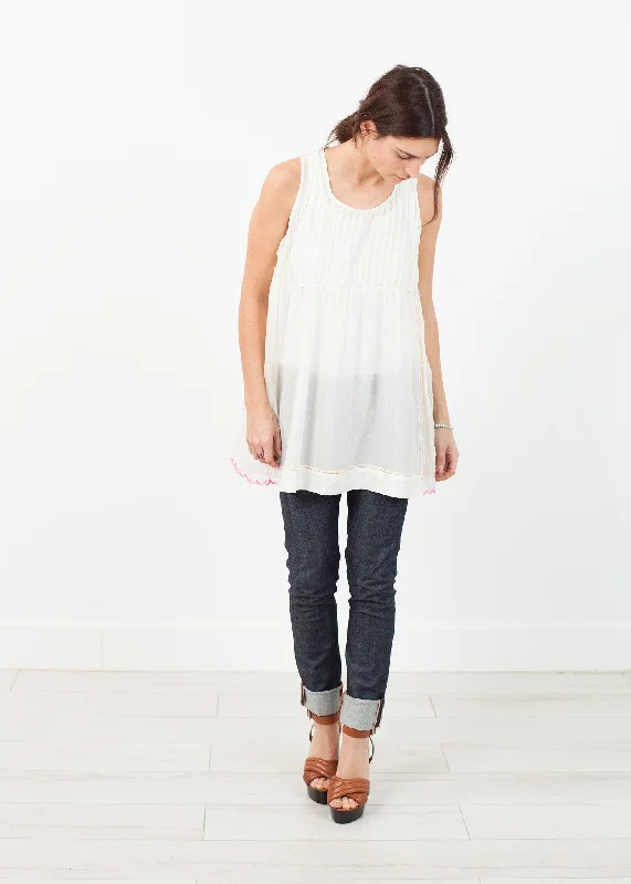 Babydoll Tank in White ribbed tank top