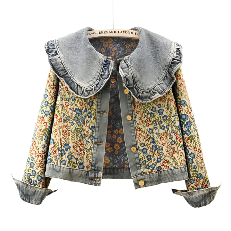 Jacquard Embroidery Denim Jacket Faux Fur Fabric Real Fur Fabric Shearling Fabric