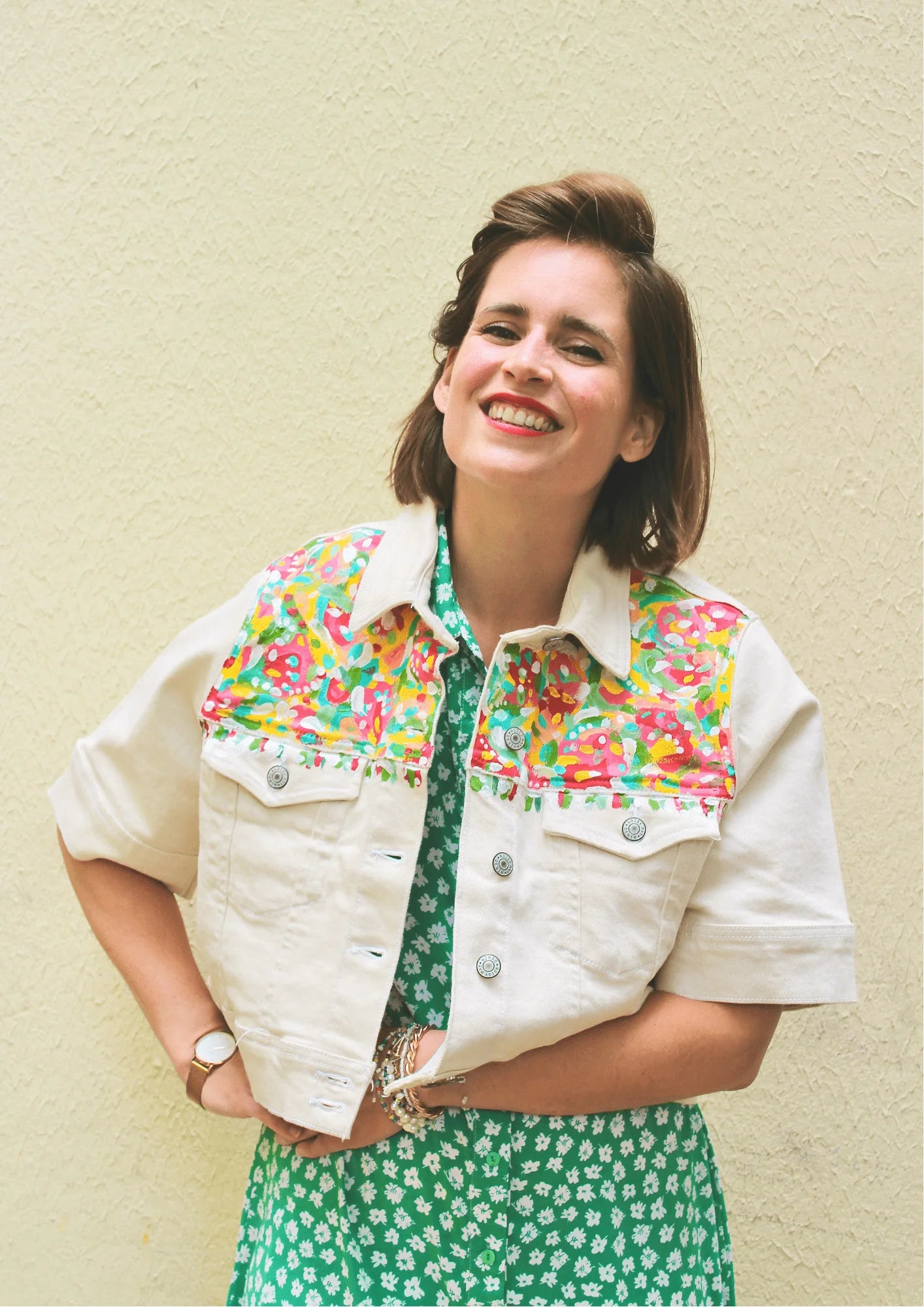 LUCILLE UPCYCLED CROP DENIM JACKET Hoodie Zip-Up Jacket Button-Up Jacket