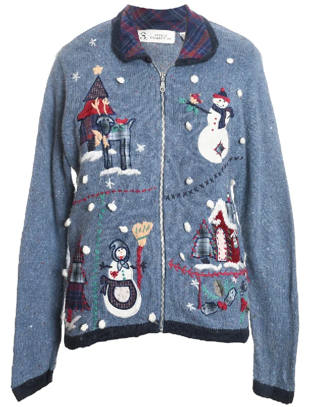 Snowman Christmas Cardigan - M Modern Contemporary chic