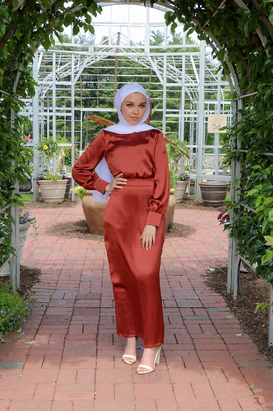 Luxe Satin Skirt- Burnt Orange corduroy skirt cozy