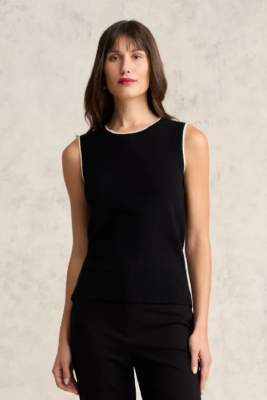 Contrast Rib Tank - Black summer tank top