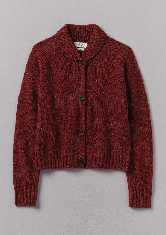 Donegal Wool Round Collar Cardigan | Russet Velvet Chenille Corduroy