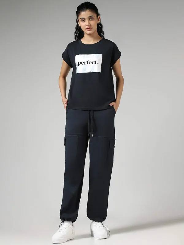 Studiofit Solid Blue Cotton Track Pants Comfy Athletic Pants