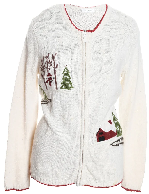 Festive Print Christmas Cardigan - M Velvet Chenille Corduroy