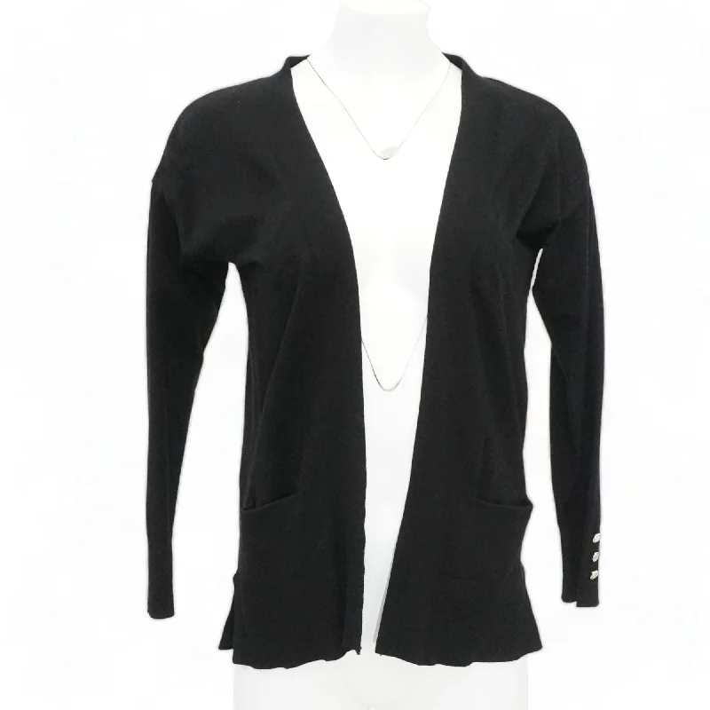 Black Solid Cardigan Sweater Patchwork Embroidered Appliqued