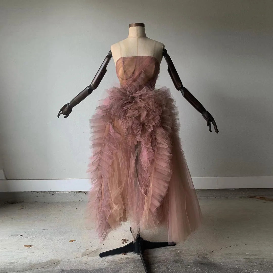 Lunivop Ruffled Marchesa Pink and Purple Ombre Strapless Ankle-length Custom Made Mixed Color Lush Tulle Evening Party Dress Tunics Top rated Lunivop Ruffled Marchesa Pink and Purple Ombre Strapless Ankle-length Custom Made Mixed Color Lush Tulle Evening Party Dress Tunics Top rated