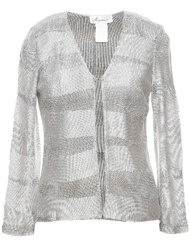 Lurex Thread Pattern Cardigan - M Satin Fabric Silk Fabric Chiffon Fabric