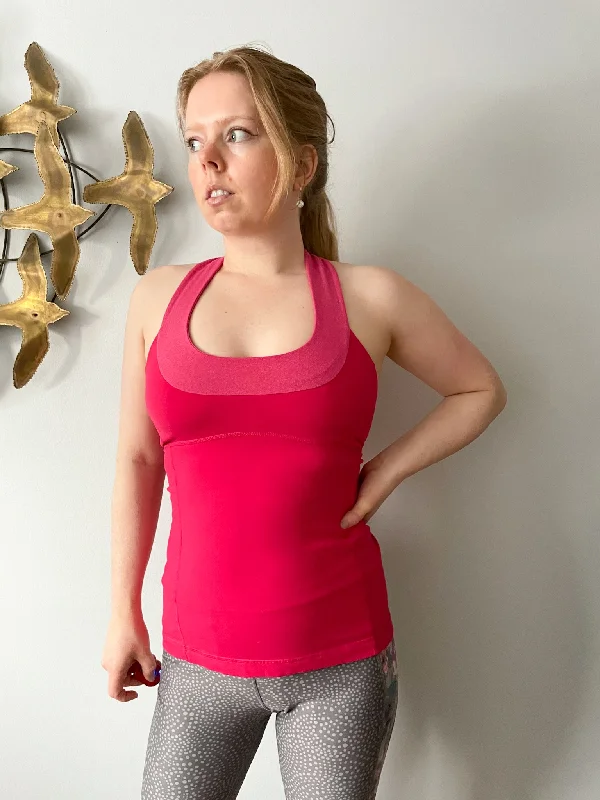 Lululemon Pink Racerback Waist-Length Workout Tank Top Built In Sports Bra - Small glitter tank top
