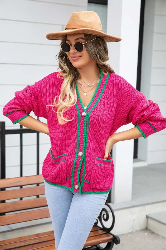 Winnie Waffle Knit V-Neck Cardigan with Pocket Chenille Blend Fleece Blend Nylon Blend Winnie Waffle Knit V-Neck Cardigan with Pocket Chenille Blend Fleece Blend Nylon Blend
