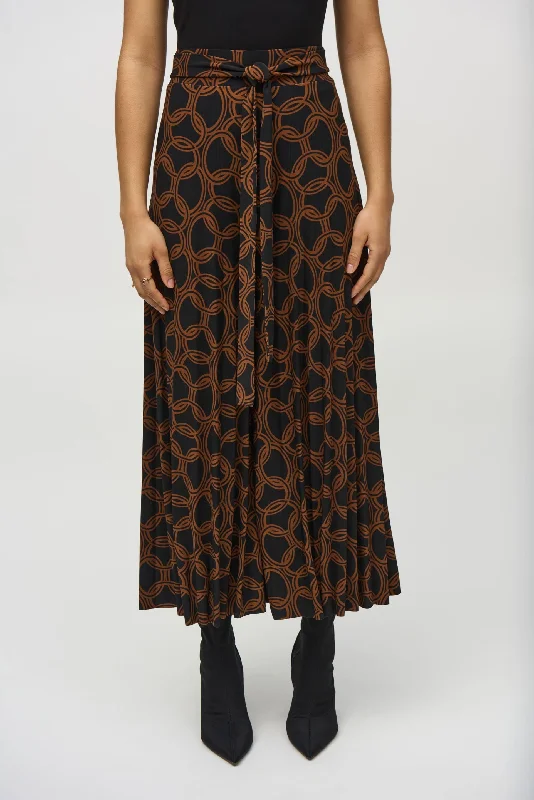 Joseph Ribkoff Black/Chestnut Chain Print Culotte Pants 244049 Trendy Velvet Pants