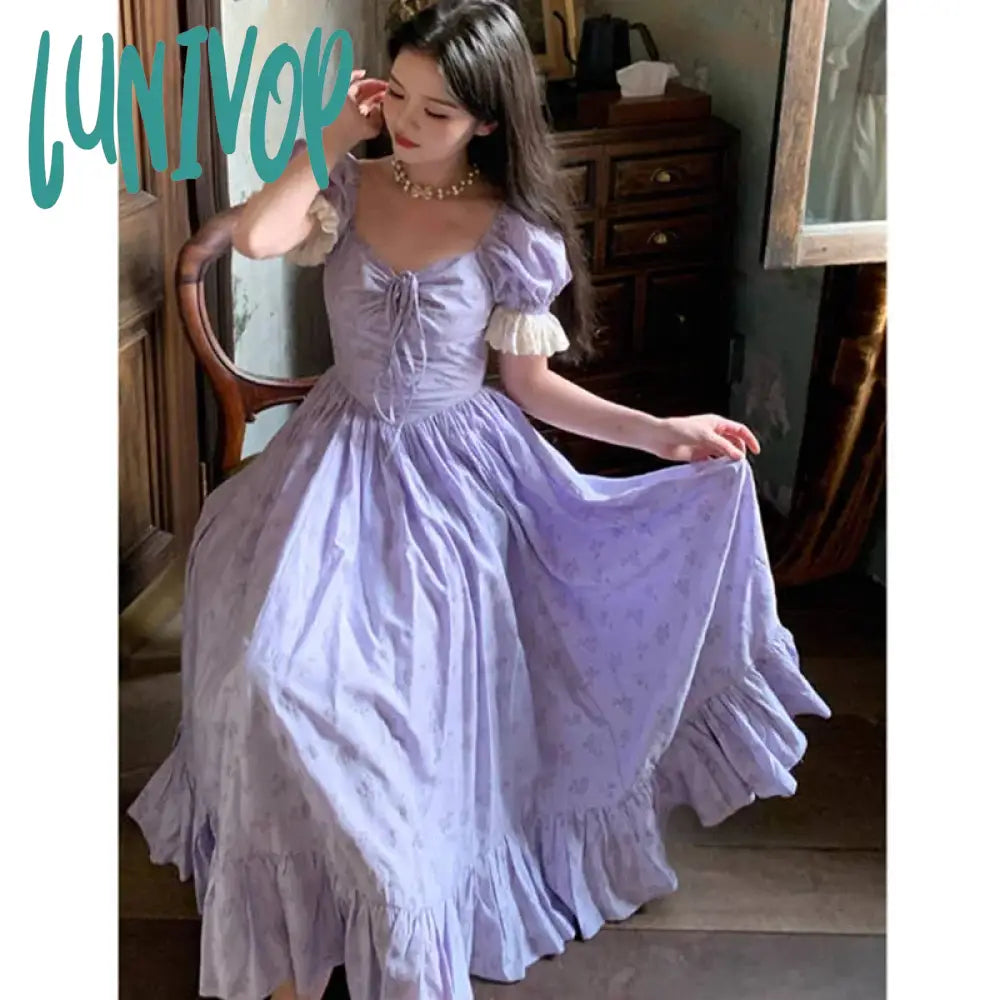 Lunivop Elegant Vintage Woman Ruffles Party Dress French Style Floral Printed Lace Patchwork Puff Short Sleeve Slim Bandage Dress Ladies Crew Neckline Casual Lunivop Elegant Vintage Woman Ruffles Party Dress French Style Floral Printed Lace Patchwork Puff Short Sleeve Slim Bandage Dress Ladies Crew Neckline Casual