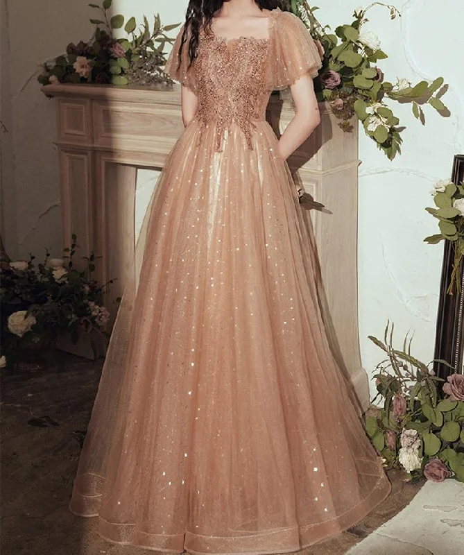 Star Moon Prom Dress Applique Long Evening Dress Square Neck Party Dress    cg21043 Tunics Party sparkling