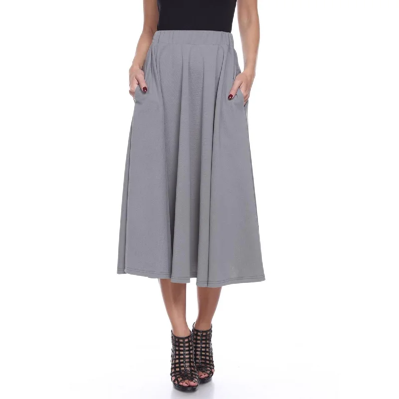 White Mark Womens Pull On Midi A-Line Skirt silk skirt sleek