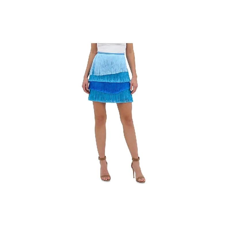Milly Womens Odelia Fringe Tiered Mini Skirt denim skirt classic