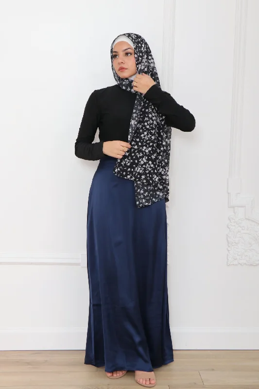 Lameera Satin Skirt - Navy Blue silk skirt lustrous