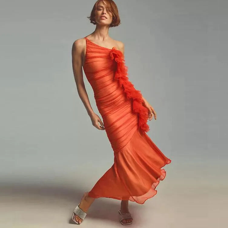 Lunivop Lovely Orange One Shoulder Pleated Tulle Party Dresses Ruched Mermaid Prom Dress Ruffled Pleated Tulle Trumped Women Dresses High-Low Hemline Casual Lunivop Lovely Orange One Shoulder Pleated Tulle Party Dresses Ruched Mermaid Prom Dress Ruffled Pleated Tulle Trumped Women Dresses High-Low Hemline Casual