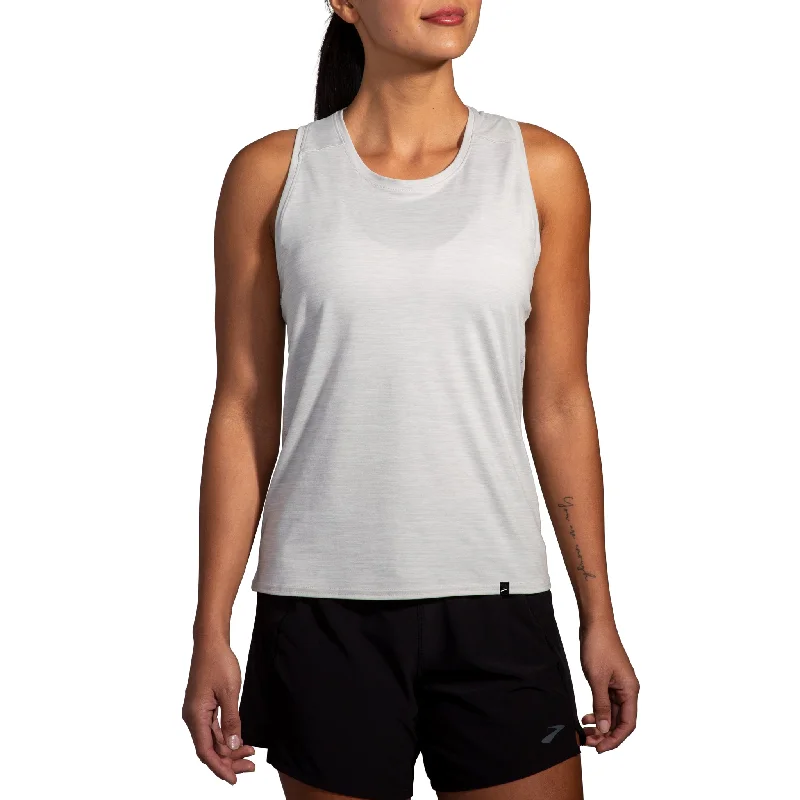 Women's Brooks Luxe Tank in Heather Light Ash low neck tank
