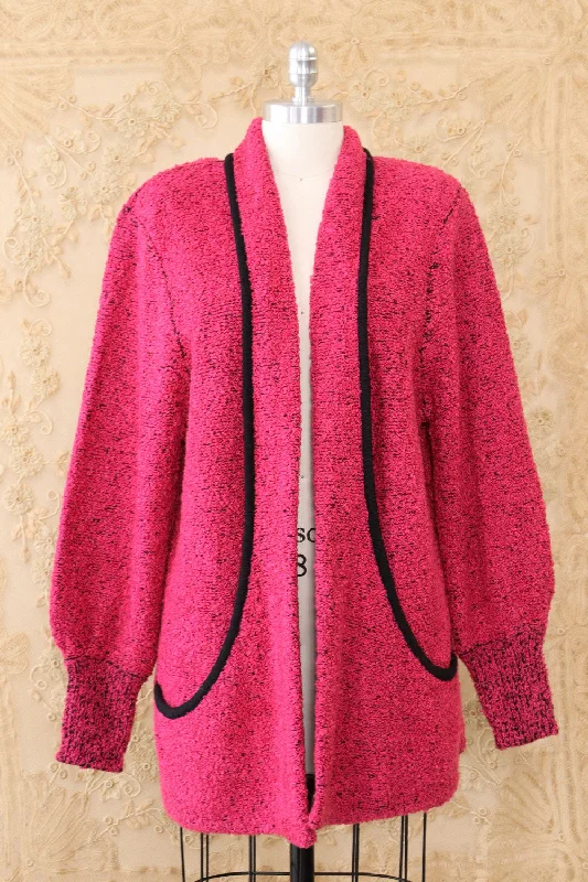 Marled Magenta Long Cardigan S-L Silk Blend Satin Velvet