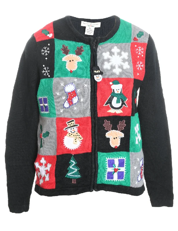 Snowman Christmas Cardigan - S Satin Blend Silk Blend Wool Blend