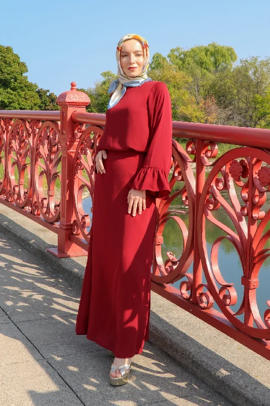 Premium Chiffon Maxi Skirt - Maroon zip skirt side