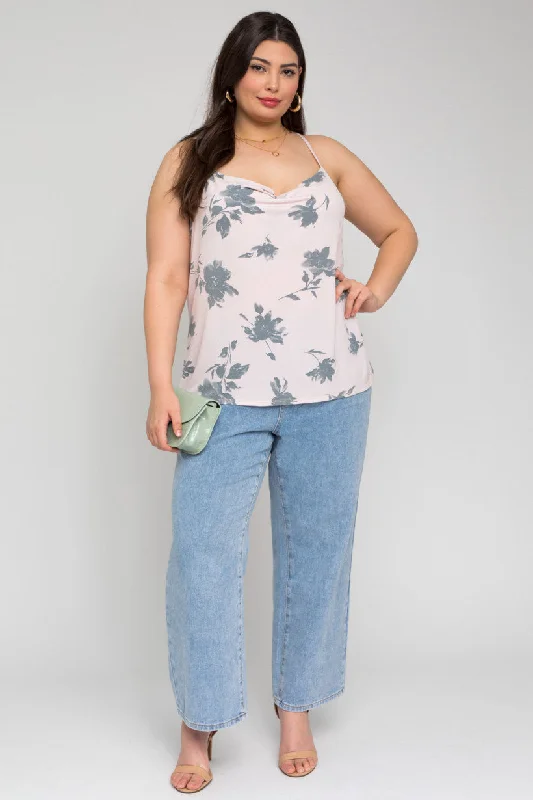 Sage+Cream Floral Cowl Tank fitness tank top