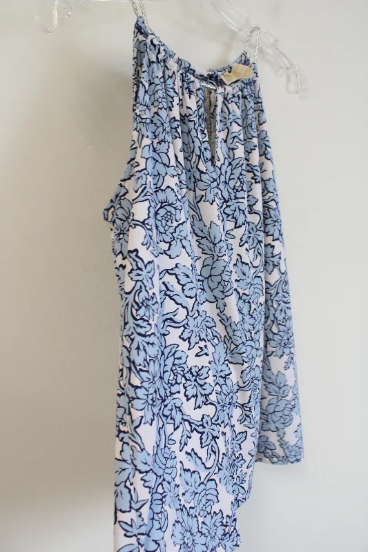 MICHAEL Michael Kors Blue White Floral Tank Blouse | M fitted tank top