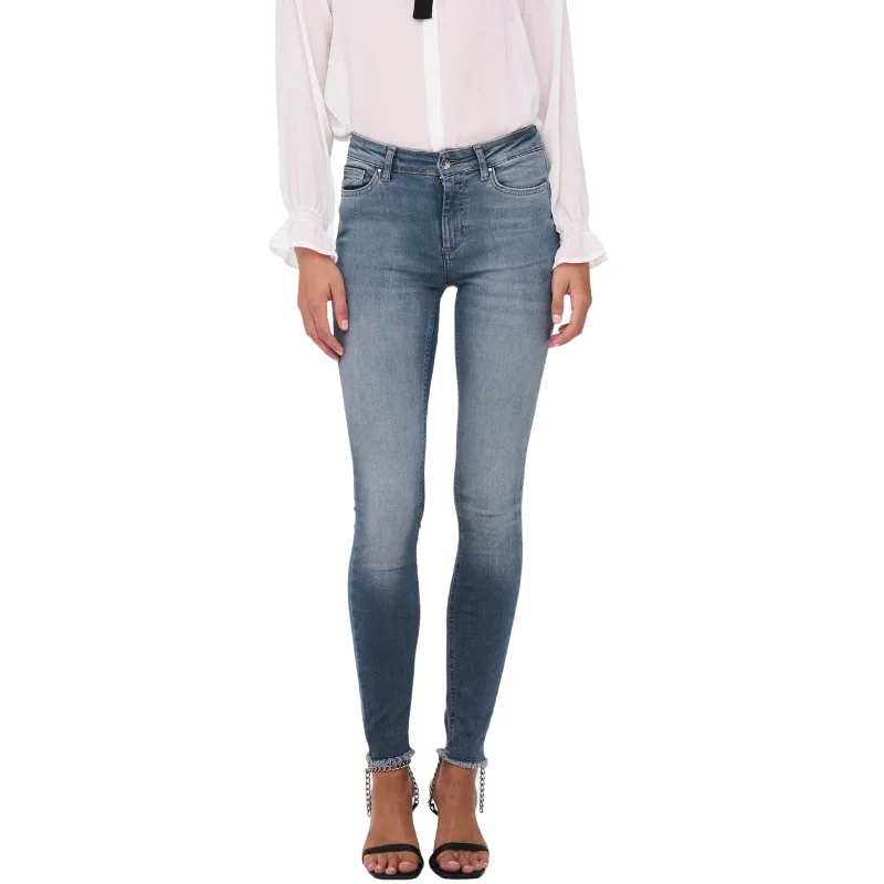 ONLY - Skinny Mid Waist Ankle Denim Pants Chic Checkered Pants