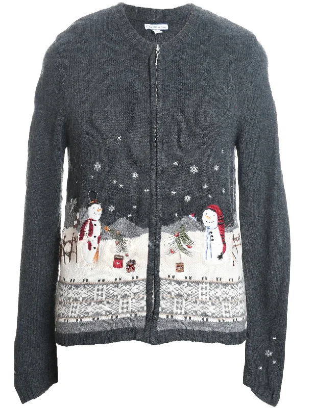 Snowman Christmas Cardigan - M Bright Pastel Dark